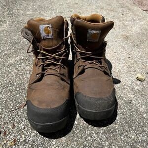 Vintage Carhartt brown leather work Steel Toe boots, Size US 13